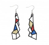 Vegetal prism earrings in red, tan and blue.