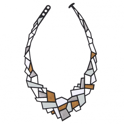 Vegetal rubber prism necklace in gray and brown.