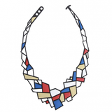 Vegetal prism necklace in red, tan and blue.