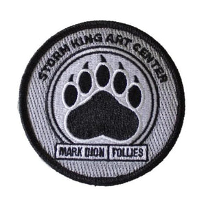 3" iron press patch with bear paw design.