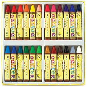 Triangular shaped beeswax crayons in tray case. 