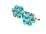 Blue geometric square cufflinks.