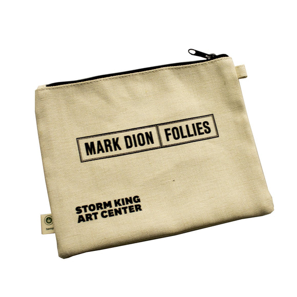 Hemp pouch with zipper with Mark Dion Follies and Storm King Art Center logos. 