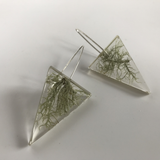 ECO-RESIN  Triangle earrings with Moss accents.