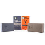 Two bars of grey soap and product description.