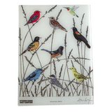 Rectangle glass board with seasonal birds in native grass.