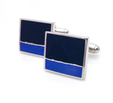 Square cufflinks with two shades of blue.
