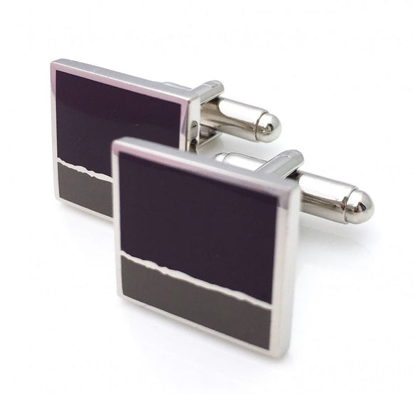 Square cufflinks with two shades of gray.