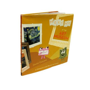 Book jacket with cartoon ticket and museum badge.