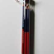 Five red/blue pencils in glass tube.