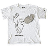 White t-shirt with black outline of Cactus #6 illustration. 
